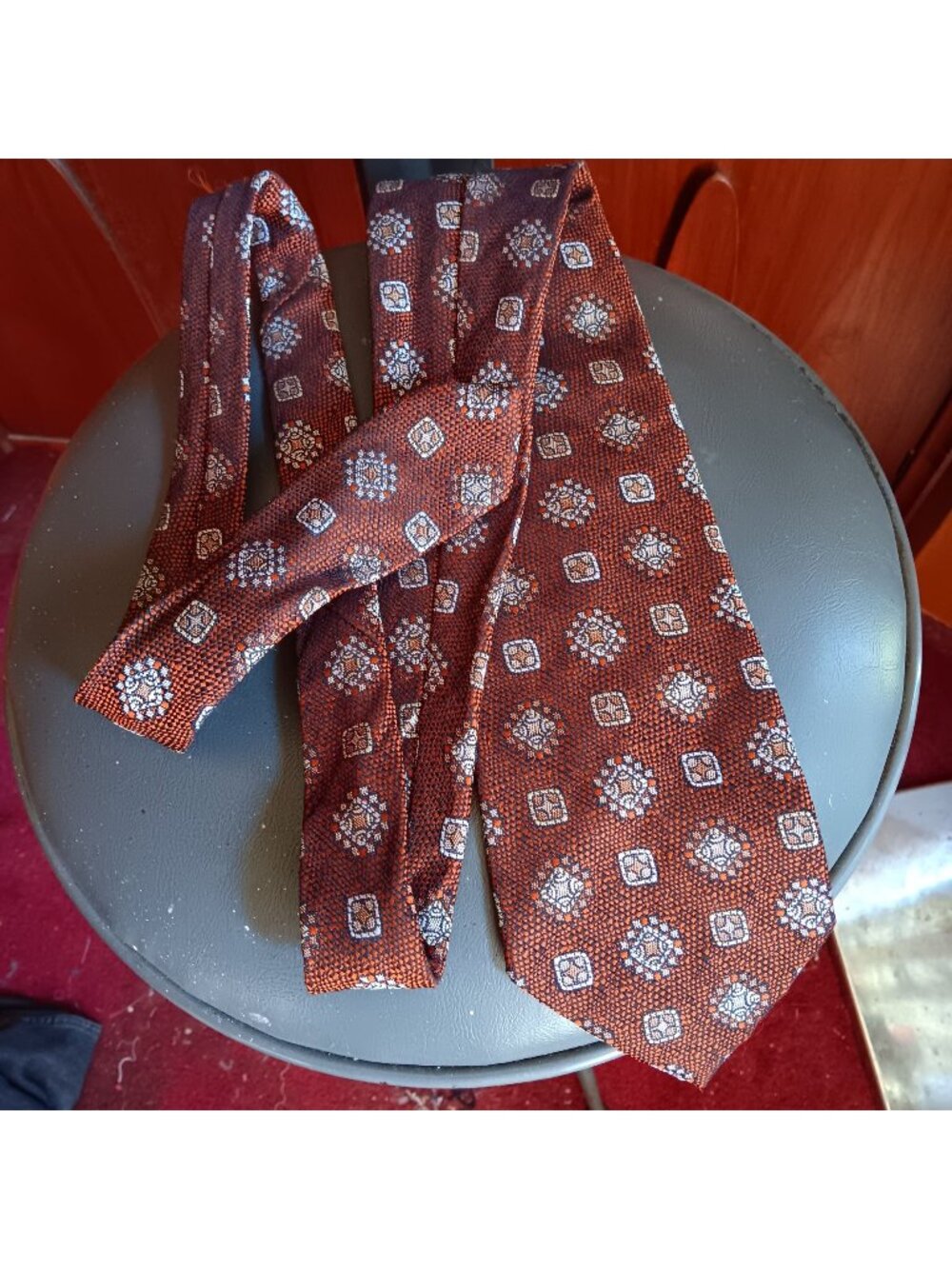 100% Polyester 56" 4" Vintage Necktie 1970s Geometric Pattern Tie Brown/Orange